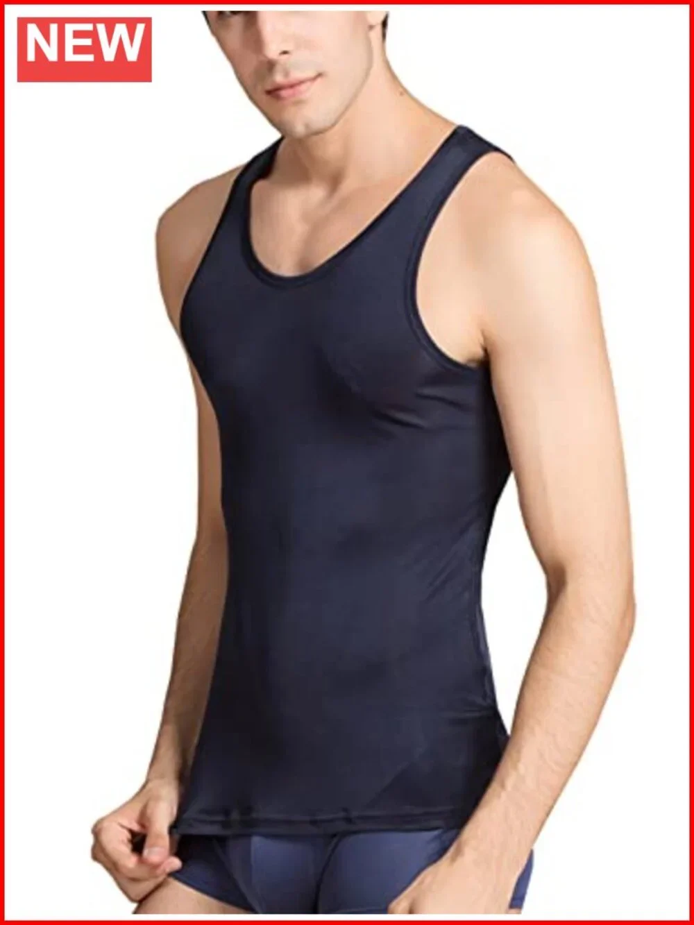 Men's Silk Tank Top Sleeveless Undershirt Breathable Classic A Shirt